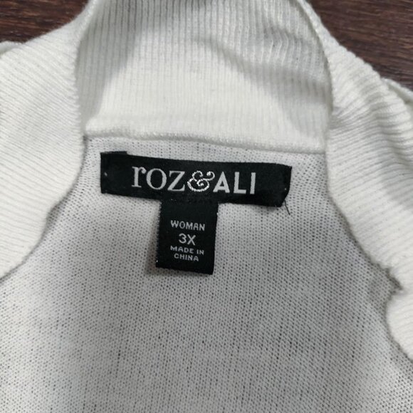 Roz Ali Long Sleeve Scalloped Mid-Length Open Front Cardigan Sweater White 3X - Picture 3 of 11